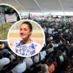 CON LONAS, PETROLEROS Y DOCENTES PIDEN A CLAUDIA SHEINBAUM ATENDERLOS EN VISITA A COATZACOALCOS
