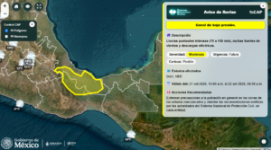 Esta noche se pronostican lluvias intensas para regiones de Veracruz y Oaxaca, y muy fuertes en Tabasco y Chiapas